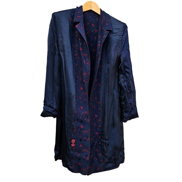 Vintage Turkish Tekbir Modest Coat 80s/90s Navy Red Woven Jacquard 6 8 38 - Picture 10 of 15